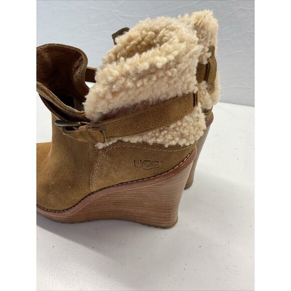 UGG Australia Anais Boots Womens 8.5 Chestnut Brown Suede Wedge Heel - Picture 5 of 11